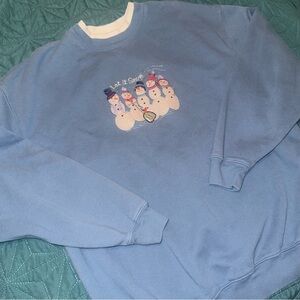 Vintage Crewneck Winter Snowman Blue Graphic Crewneck Sweater XL